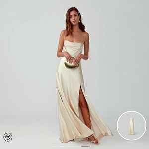 FAME AND PARTNERS SATIN GOWN, CHAMPAGNE, SIZE 4